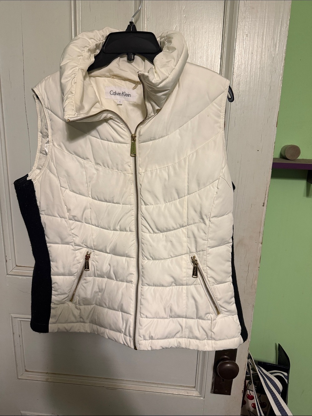 Calvin Klein White Quilted Puffer Vest with Black Side Panels